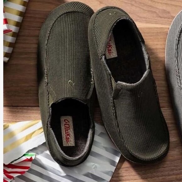 OLUKAI Moloa ‘le Men’s “Eco-Fleece” Slipper Green Size 10 - Picture 1 of 12